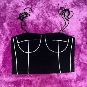 SHEIN Black and White Tank Crop Top with Tie Straps